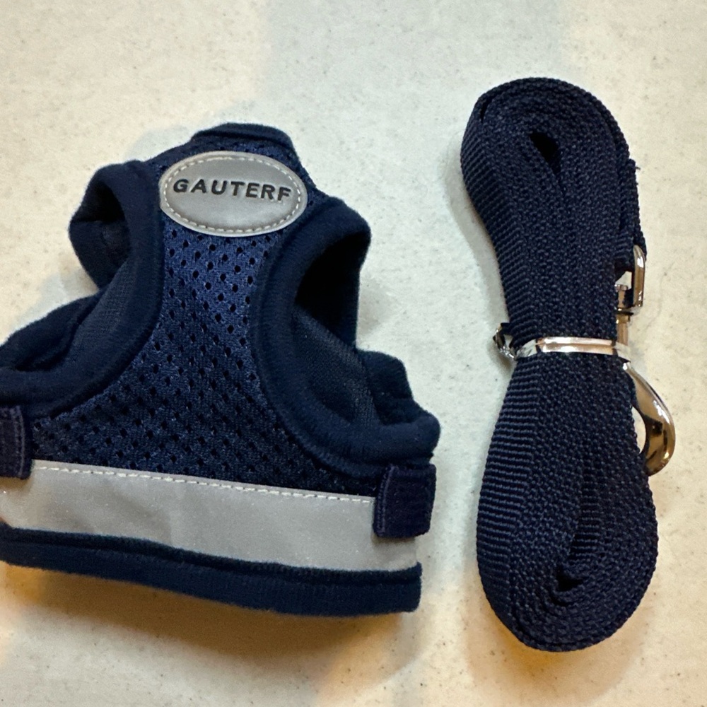 Gauterf Navy Blue Pet Harness and Leash Set